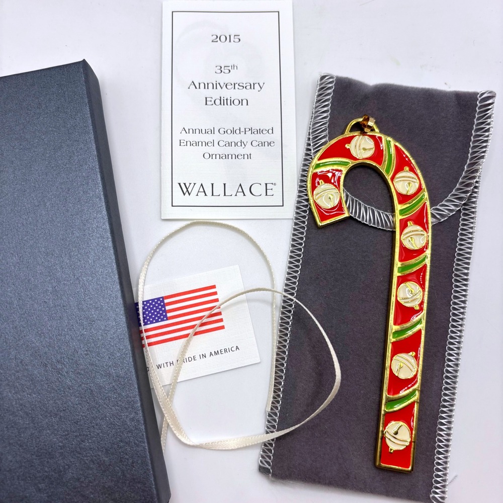 Wallace Gold Plated Enamel Candy Cane Ornament 2015 35th Anniversary Ed Annual‎